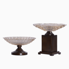茶色加厚玻璃果盘高脚干果盘茶几餐桌摆件欧式家居用品