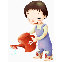 微笑浇花手绘小女孩