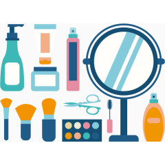 矢量卡通乳液镜子眉剪粉盒