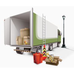 鲜花速递在旁停靠点货的运输车