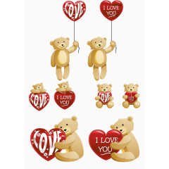 可爱的小熊和心形气球矢量素材