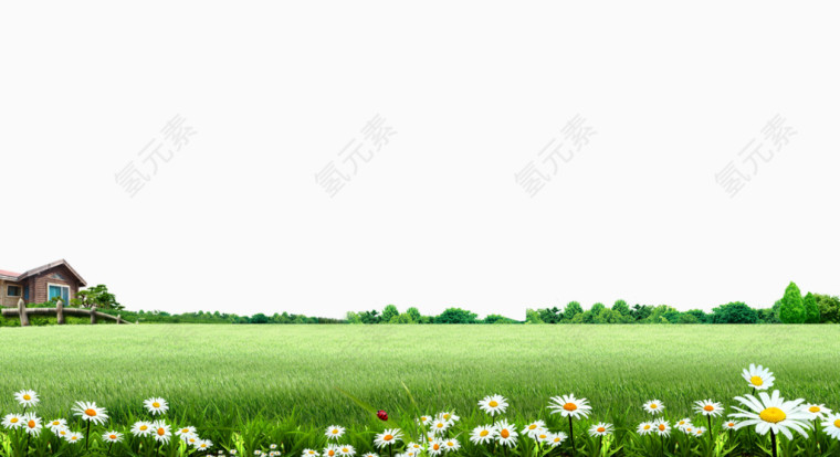 乡村木屋草地背景素材