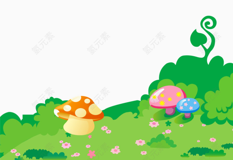 唯美精美清新卡通草坪花朵野花蘑菇树树叶