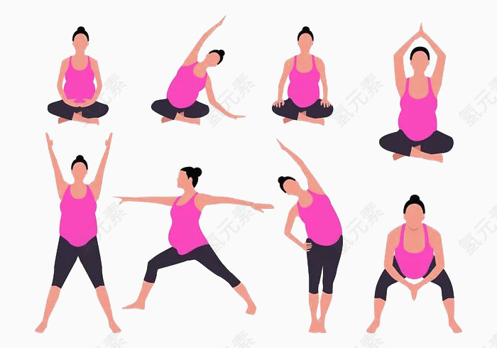 卡通孕妇瑜伽动作