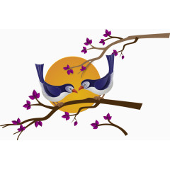 矢量树枝上的鸟儿与月亮