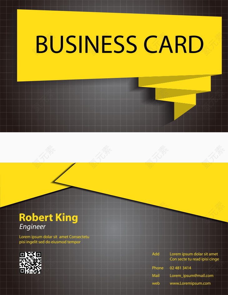 矢量黄色折纸名片