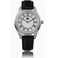 黑色真皮白色表盘手表