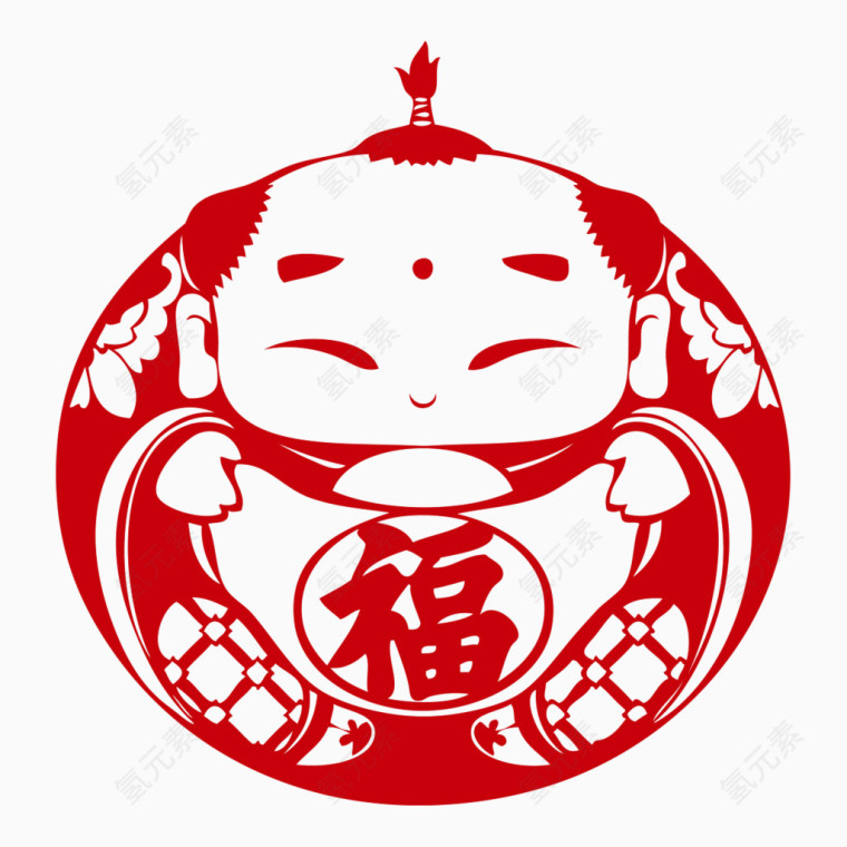 春节红色福字娃娃送福