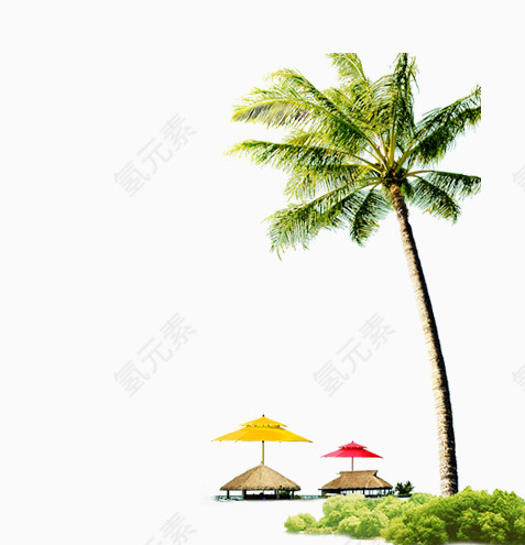 椰树草丛凉亭