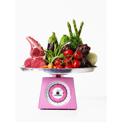 电子秤上的蔬菜猪肉