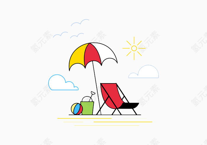 手绘海边插画