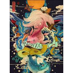 浮世绘日本金鱼海报彩墨画