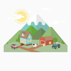 矢量绿色山丘树林牧场