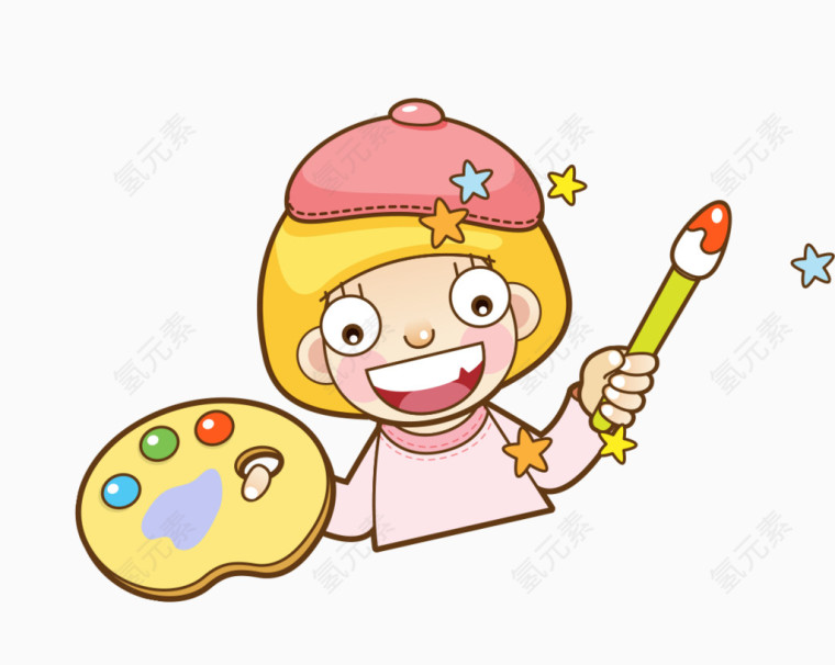 唯美卡通可爱小画家画板画笔星星水彩
