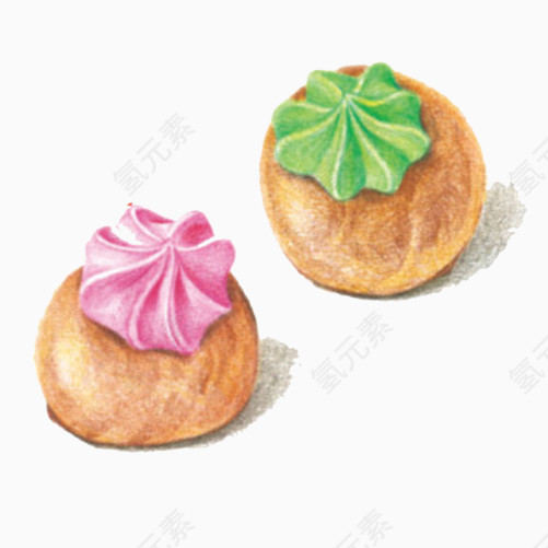 奶油泡芙手绘画素材图片