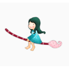 骑着扫把的小女孩