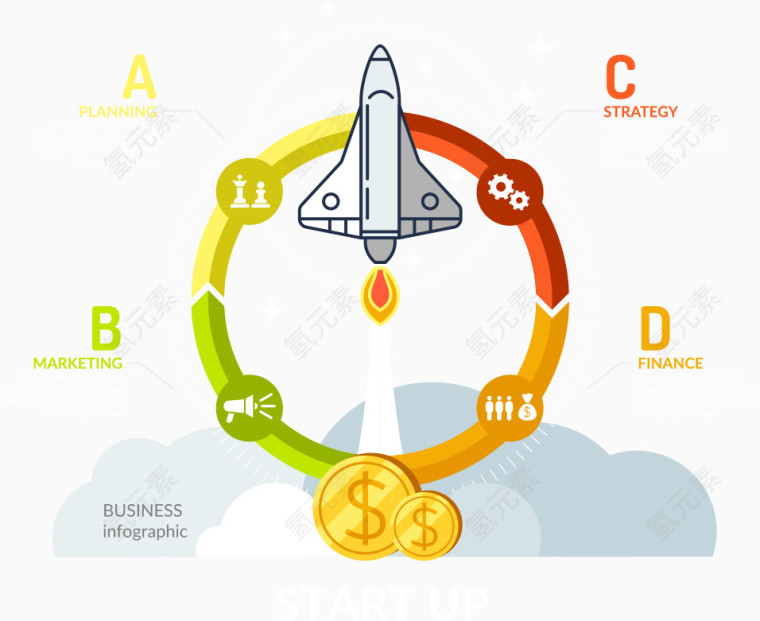 矢量商务火箭信息图表