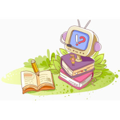 手绘图书馆插画