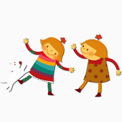 手绘双胞胎女孩