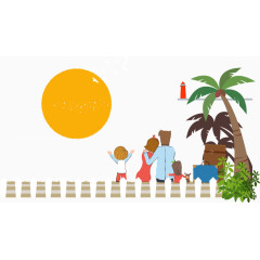 手绘一家四口赏月背景矢量图