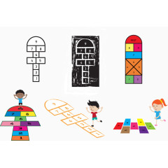 小孩跳房子游戏矢量图