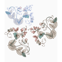 手绘浅彩色树枝叶子花朵图案