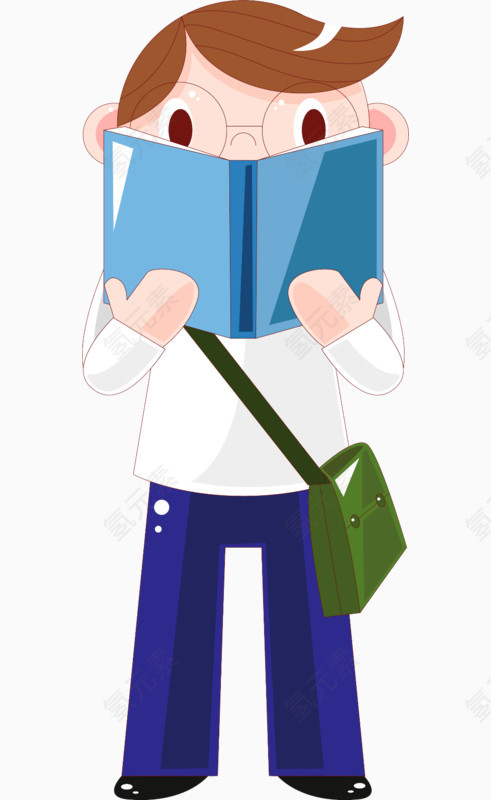 手绘学生党看书图案