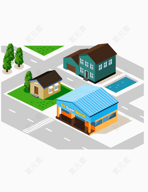 矢量3D房屋建筑图片图片下载