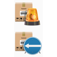 卡通手绘货物纸箱与警示牌