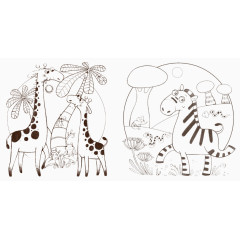 线稿长颈鹿和斑马