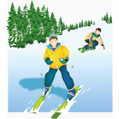 雪天雪景滑雪矢量冬季旅游