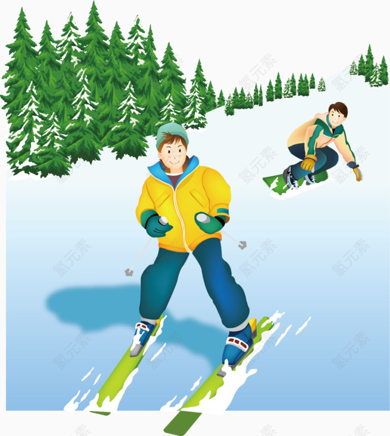 雪天雪景滑雪矢量冬季旅游