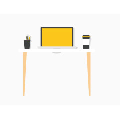 矢量黄色办公桌电脑桌