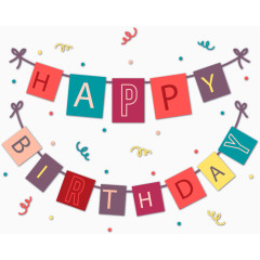 矢量手绘彩旗挂着生日快乐