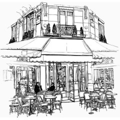 咖啡馆素描图片