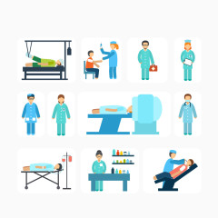 打针手术人物矢量图