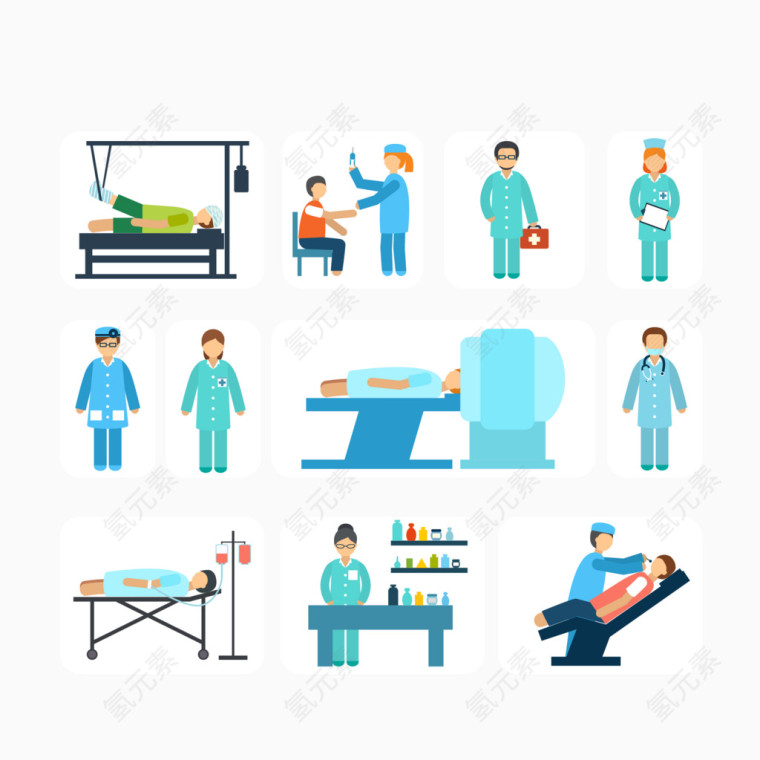 打针手术人物矢量图