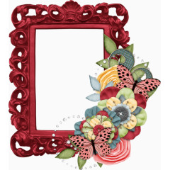 红色雕刻边框花朵装饰