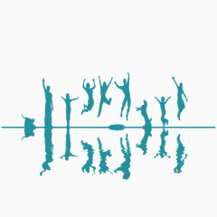 矢量蓝色青年跳跃剪影