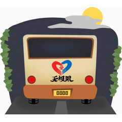 卡通公路上的公交车