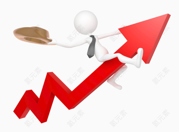 乘着红色向上箭头的小人