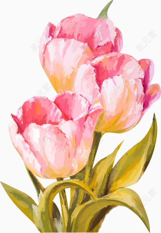 手绘油画粉花