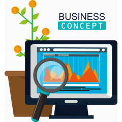 矢量笔记本电脑和放大镜