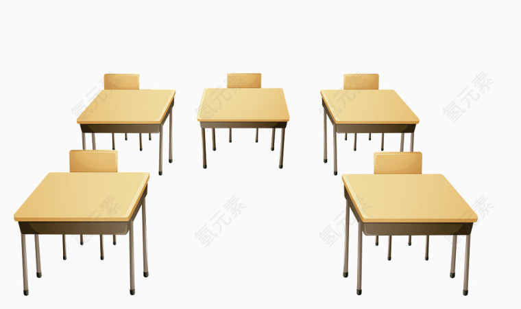 矢量黄色五套课桌椅教学