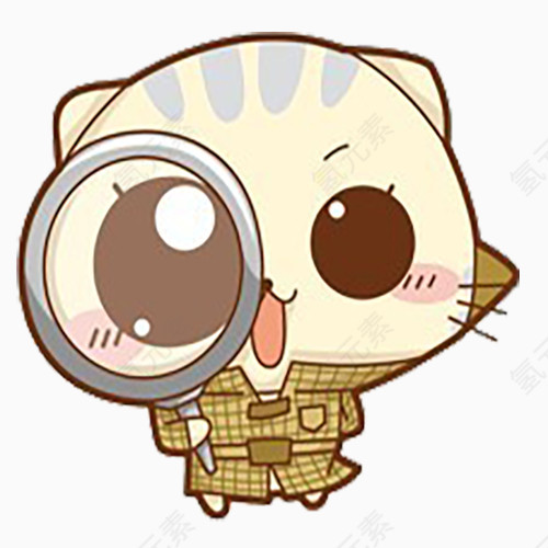 扮演侦探的卡通可爱猫咪