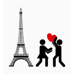艾菲尔铁塔与情侣剪影图片[