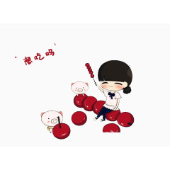 坐在冰糖葫芦上的小女孩