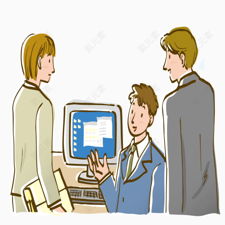 一起讨论的白领