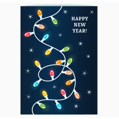 缤纷彩灯串新年贺卡矢量素材