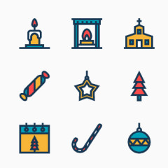 冬季圣诞节庆氛围彩色小图标